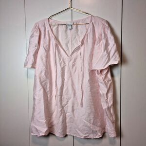 Ava & Viv Women’s 2X Plus Short Sleeve Blouse Pink VNeck Tie Top